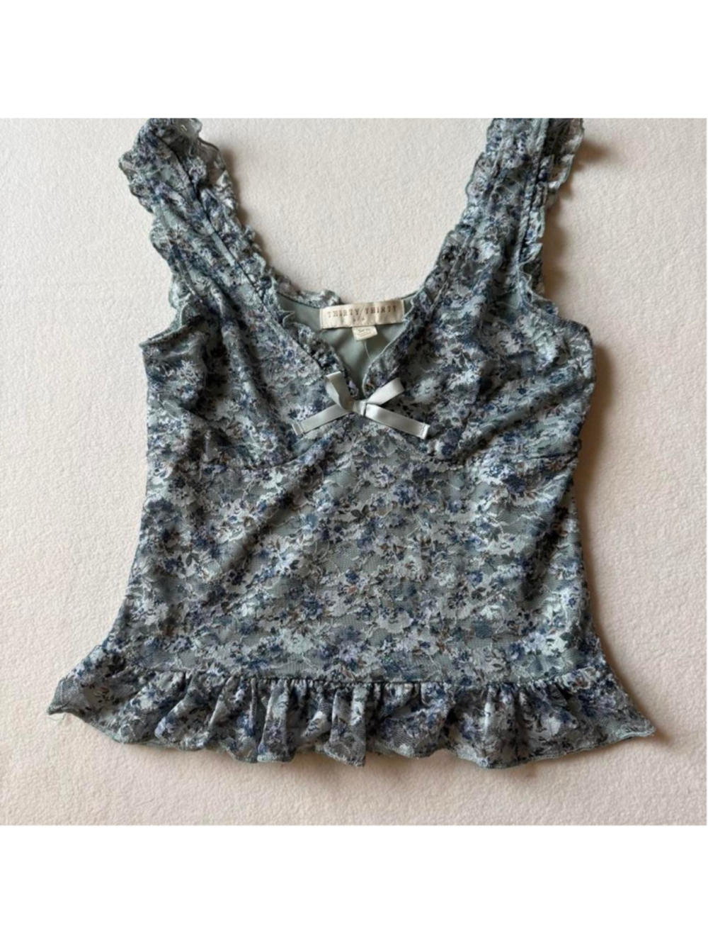 blue floral tank top with ruffles XS NWT